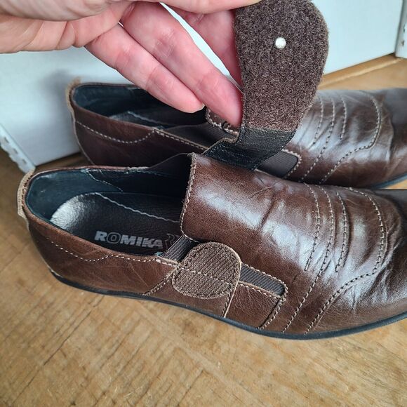Romika Loafers Womens Size 37 Brown Distressed Leather Shoe Flat Rubber NEW - Picture 3 of 10